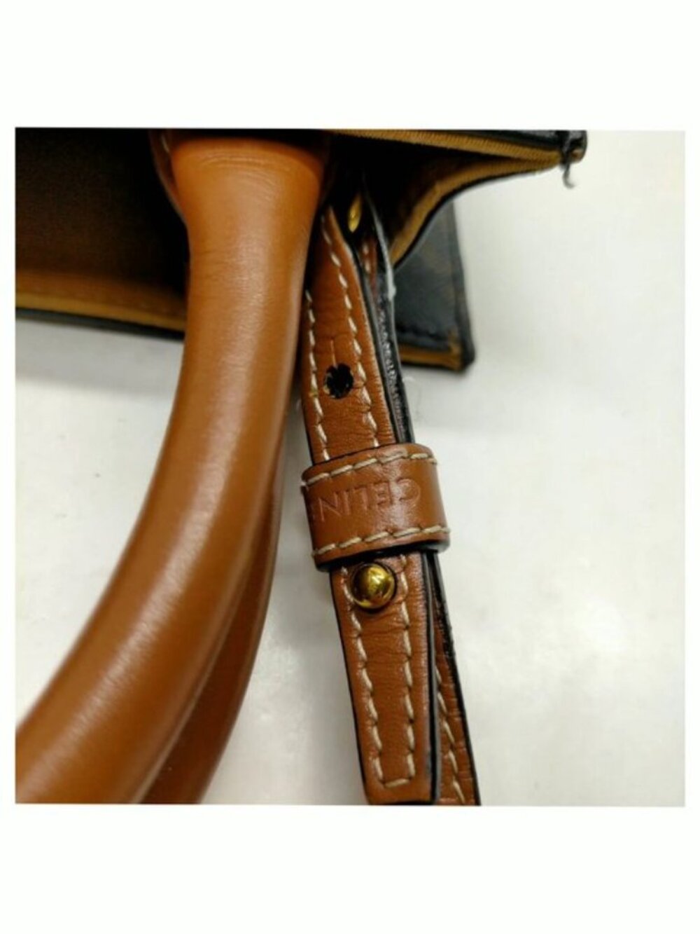 Authentic Celine Mini Vertical Cabas Triomphe Canvas Crossbody Tote Brown Logo - Picture 8 of 16